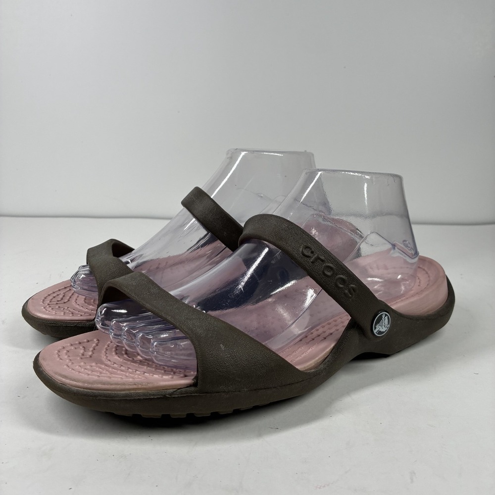Crocs Cleo Women's US 11 Brown Pink Comfort Casual Slip On Strappy Slide Sandals